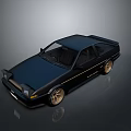 Sleek Dark Blue Two Door Coupe With Golden Rims And Modified Exterior Design