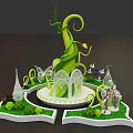 Floral Art Installation with Spiraling Green Vines White Decorative Structures and Grass Base 3d model