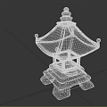 Traditional Stone Pavilion Furniture with Multi tiered Structure and Umbrella Shaped Roof for Garden Decoration