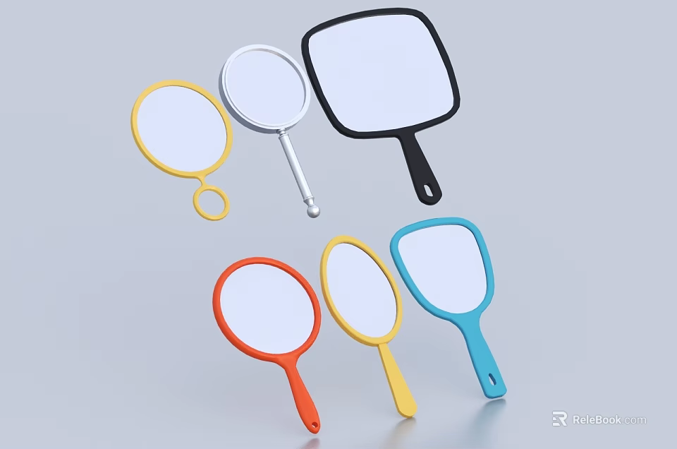 Colorful Handheld Mirrors With Various Colored Handles And Round And Square Frames 3d model 