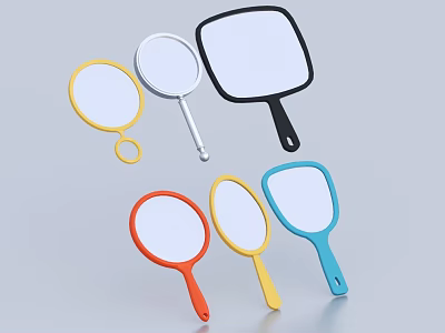 Colorful Handheld Mirrors With Various Colored Handles And Round And Square Frames 3d model