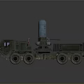 Green Military Truck With Multiple Wheels And Blue Radar Antenna On Heavy Duty Body