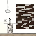 Abstract Geometric Tapestry In Modern Interior With Marble Table And Pendant Light 3d model