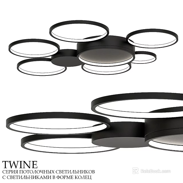 Modern Multiple Circular Ring Design Ceiling Light with Black Frame and White Light Panels 3d model 