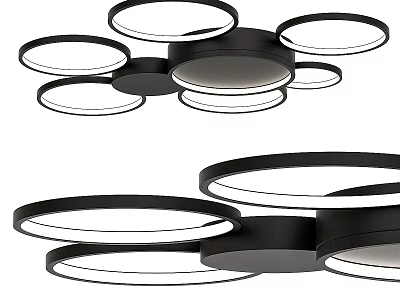 Modern Multiple Circular Ring Design Ceiling Light with Black Frame and White Light Panels 3d model