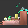 Cartoon Bathroom Scene With Cute Pig In Bathtub Lemon Elements Green Plants And Rubber Duck
