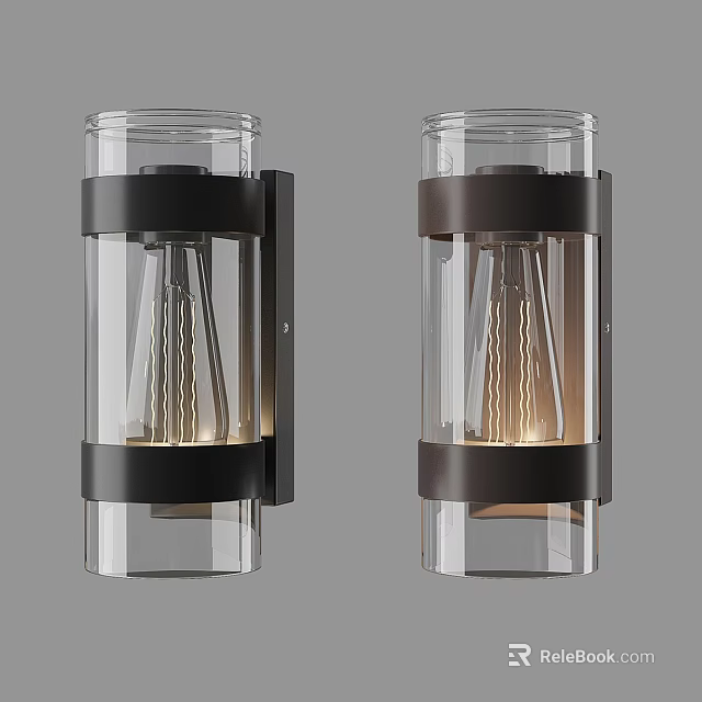 Modern Wall Lamps With Clear Glass Shades And Dark Brown Frames Featuring Vintage Filament Bulbs 3d model 