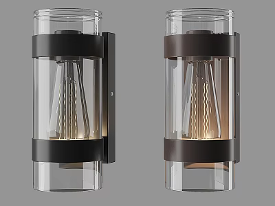 Modern Wall Lamps With Clear Glass Shades And Dark Brown Frames Featuring Vintage Filament Bulbs 3d model