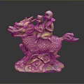 Traditional Chinese Qilin Sculpture With Two Children Riding On Cloud Patterned Base