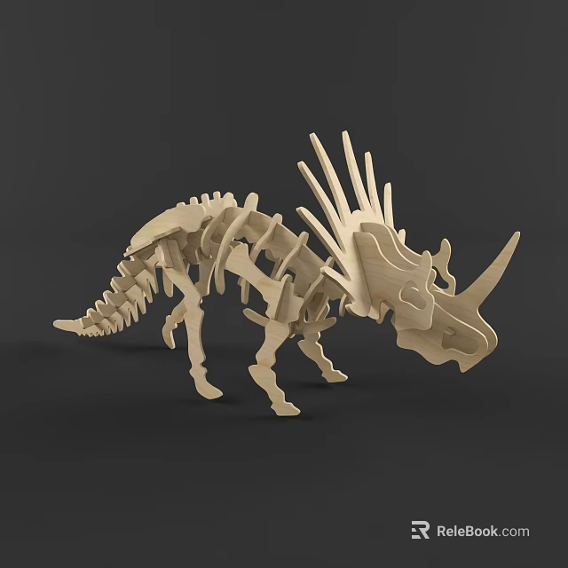 Wooden Building Blocks Dinosaur Skeleton Model With Intricate Bone Structure 3d model