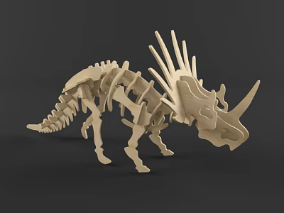 Wooden Building Blocks Dinosaur Skeleton Model With Intricate Bone Structure 3d model