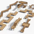 Wooden Landscape Bridge 3D Models with Various Designs Curved Paths Steps and Platforms 3d model