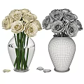 Elegant Bathroom Accessories with White Roses Towels Hand Soap and Glass Jars