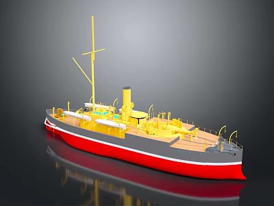 3D Rendered Ship With Yellow Mast And Red Grey Hull 3d model