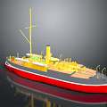 3D Rendered Ship With Yellow Mast And Red Grey Hull