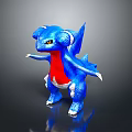 Standing Blue Fantasy Creature Toy With Red Belly Horns Tail And Shiny Surface