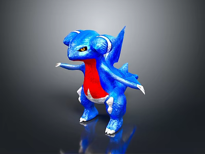 Standing Blue Fantasy Creature Toy With Red Belly Horns Tail And Shiny Surface 3d model