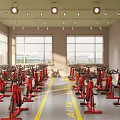 Modern Fitness Gym Interior Featuring Yellow Walls Gray Floor Green Exercise Steps And Fitness Equipment
