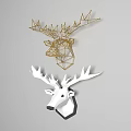 Geometric Gold And 3D White Deer Head Wall Decor For Home Decoration