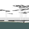Modern Canopy Like Structures Over Water With Reflections And Open Sky 3d model