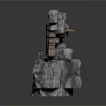 Modern Outdoor Stone Structure Design With Wooden Ladder Steps And Natural Elements