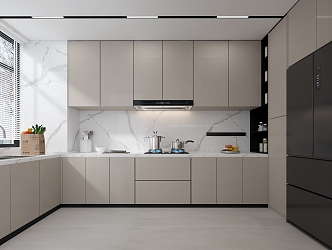 Modern Kitchen Simple Kitchen Cabinet Hanging Cabinet Kitchen Water Heater Kitchen Cabinet Kitchenware Kitchen Minimalist Kitchen Creamy Kitchen Double Door Refrigerator 3d model