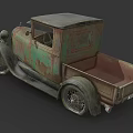 Vintage Rusty Truck With Green Brown Rust Side Old Tire Front Headlights And License Plate