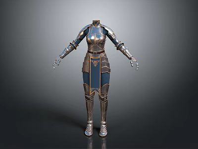 Detailed Metallic Armor 3D Model With Blue Accents And Full Body Design 3d model