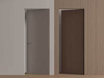 Light Gray And Dark Brown Wood Grain Swing Doors In Modern Interior With Neutral Walls 3d model