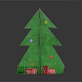 Green Paper Christmas Tree With Colorful Ornaments And Red Gift Boxes