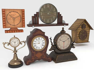 Vintage And Antique Wooden Table Clocks With Various Decorative Ornate Designs 3d model