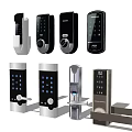 Various Smart Door Locks With Fingerprint Keypad Handle And Security Features 3d model