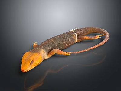Orange And Brown Slender Lizard With Long Tail On Black Background 3d model