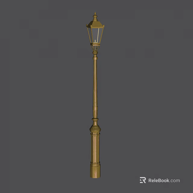 Classic Golden Outdoor Street Lamp with Decorative Metal Pole and Vintage Glass Shade 3d model 