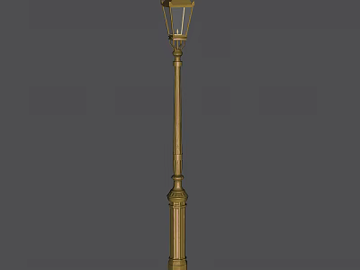 Classic Golden Outdoor Street Lamp with Decorative Metal Pole and Vintage Glass Shade 3d model