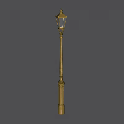 Classic Golden Outdoor Street Lamp with Decorative Metal Pole and Vintage Glass Shade 3d model