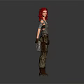 Red Haired Female Character Holding Knife in Gray Tank Top Camouflage Pants with Arm Bandage