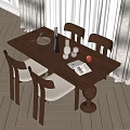 Rustic Wooden Dining Table Set With Chairs Dinnerware Candle Holder Apple And Book 3d model