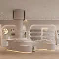 Minimalist White Shoe Store Interior Design With Round Central Island And Shelves Displaying Shoes