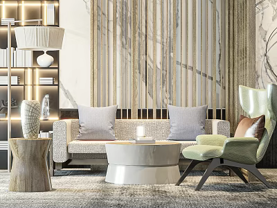 Modern Living Room Interior With Sofa Coffee Table Set Green Chair And Decorative Pillows 3d model