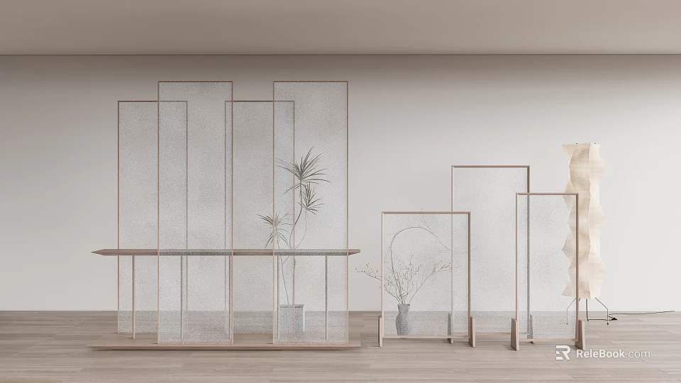 Modern Minimalist Room Dividers With Metal Frame And Transparent Panels 3d model 