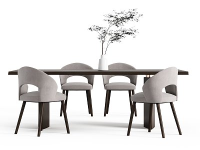 Modern Dining Table and Chair Long Dining Table Dining Chair Ornaments 3d model