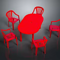 Red Plastic Stools with Curved Backrest Modern Design for Home Kitchen Dining Use 3d model