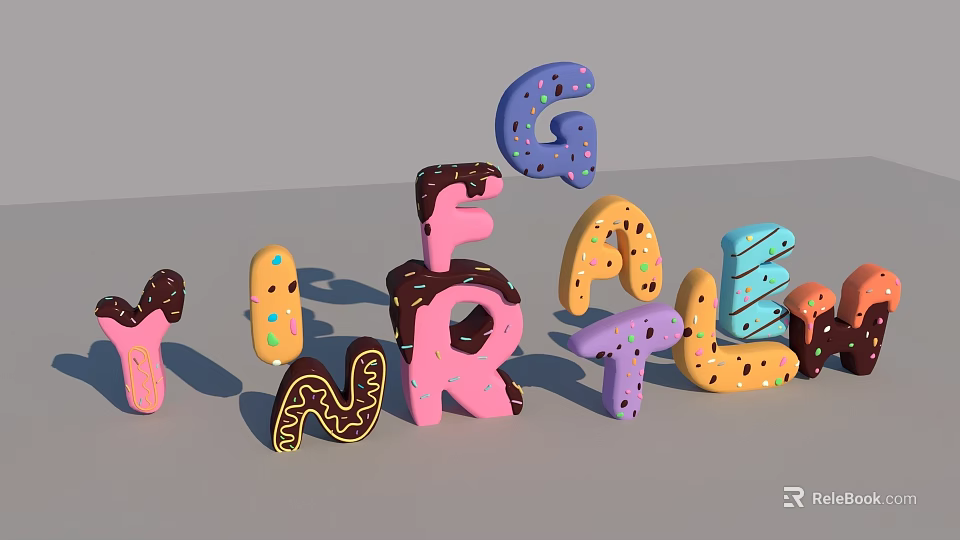 Colorful Donut Shaped Letters With Sprinkles And Vibrant Cookie Style Design 3d model 