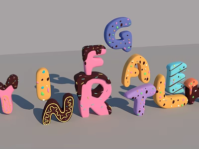 Colorful Donut Shaped Letters With Sprinkles And Vibrant Cookie Style Design 3d model