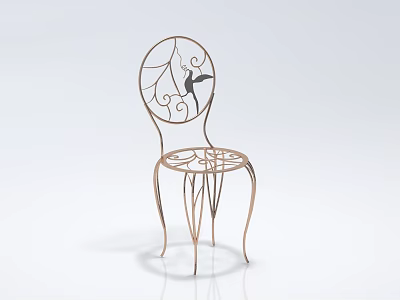 Elegant Metal Leisure Chair With Intricate Cutout Design And Bird Motif On Backrest 3d model