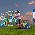 Outdoor Bean Bag Toss Game With Number Grid Tent Design Cloudy Sky Signboard