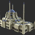 Ancient Islamic Architecture Featuring Blue Domes Minarets Stone Structure And Arched Windows