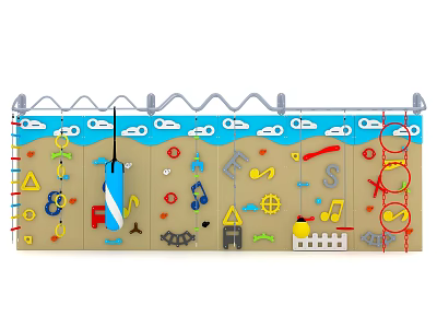 Colorful Wall Mounted Kids Playground Equipment With Clouds Letters Numbers And Shapes 3d model