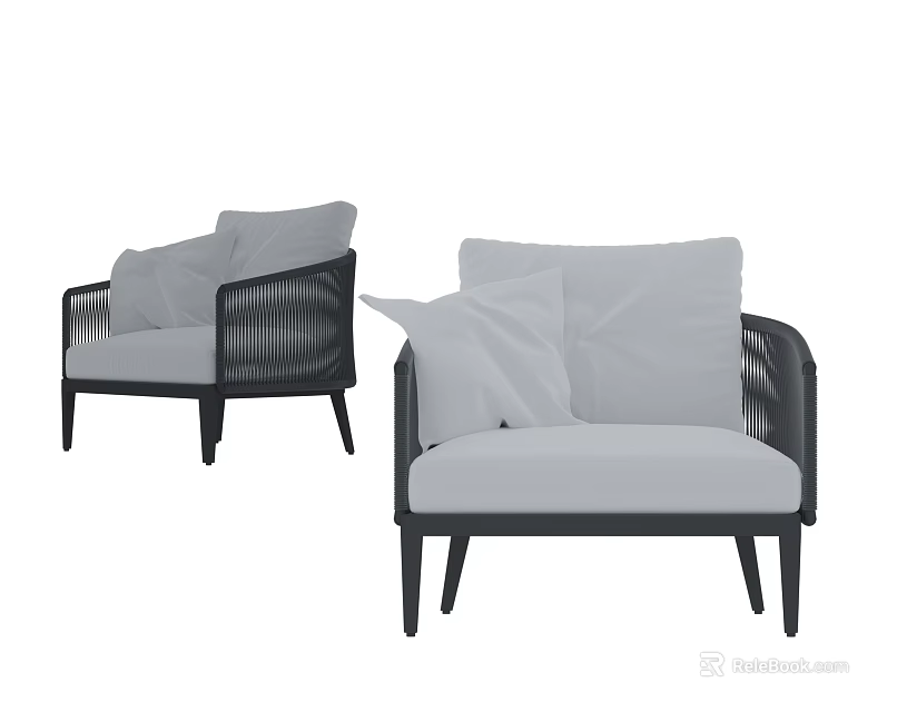 Modern Single Sofa Design With Black Frame Light Cushions And Decorative Throw Pillows 3d model